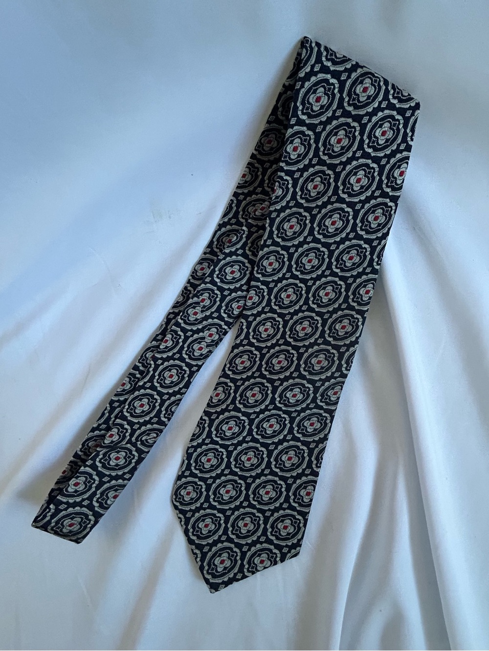 Wembley Black Medallion Pattern Tie with Red Accents
